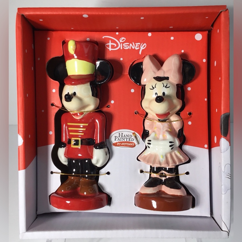 Salt & Pepper Shaker Set Christmas Disney Mickey & Minnie Mouse Nutcracker New
